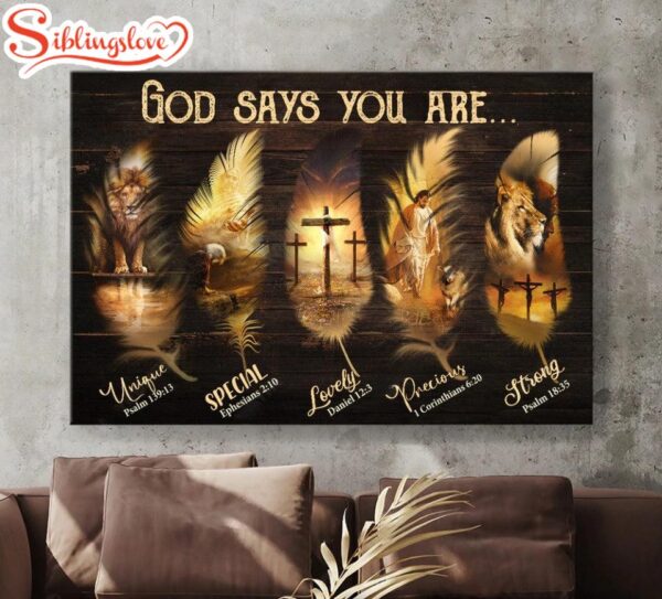 Jesus Christ The Lion Of Judah Feather Shape God Says You Are Canvas Wall Art