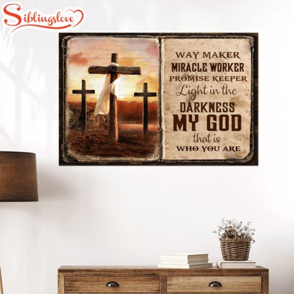 Jesus Cross Way Maker Miracle Worker Promise Keeper Canvas Wall Art