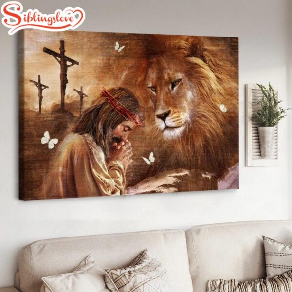 Jesus Drawing Lion King Pray For Healing Canvas Wall Art