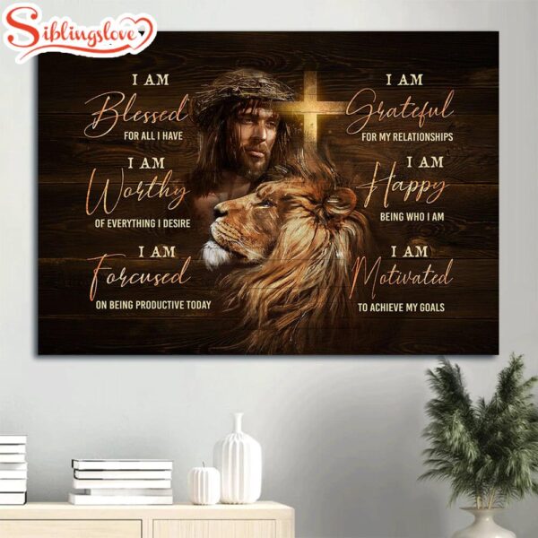 Jesus Faith God Lion Head Motivational Quote I Am Bless For All I Have Believer In Jesus Canvas Wall Art