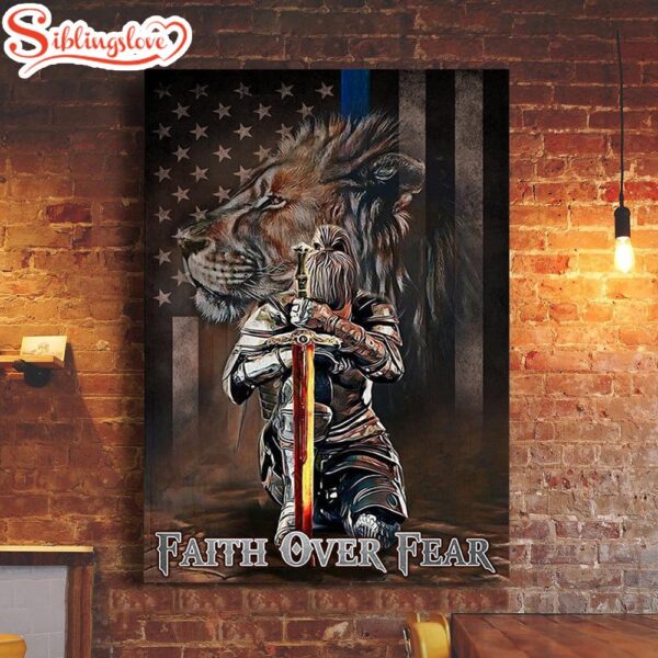 Jesus Faith Over Fear Lion American Flag Canvas Posters