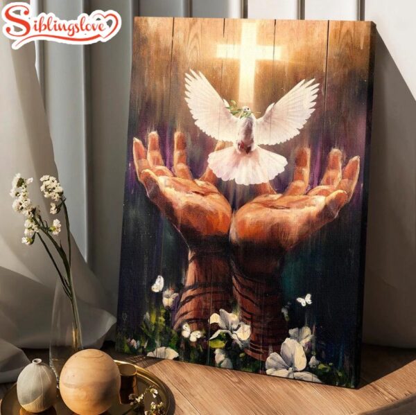 Jesus Hand Dove Of Peace Light Cross White Flower Canvas Posters