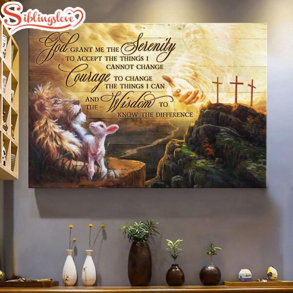 Jesus Hand Lion Painting God Grant Me The Serenity Canvas Wall Art