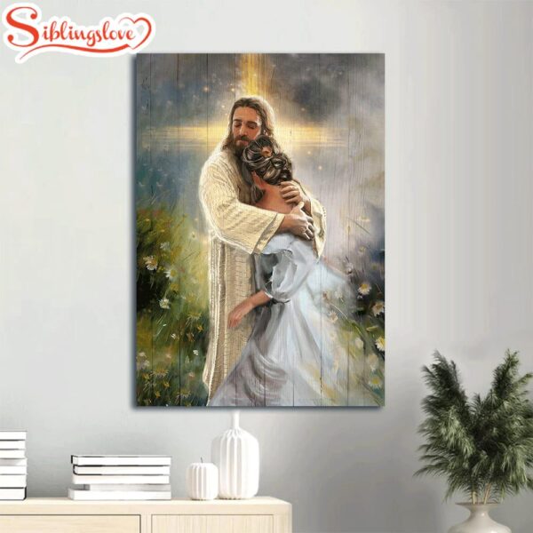 Jesus Hug Daisy Field In The Arms Of God Canvas Wall Art