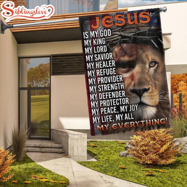 Jesus Is My God, My Everything, Lion Christian Cross Jesus Garden House Flag Gift For God Lovers