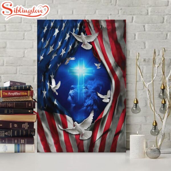 Jesus Lion American Flag Of Faith Canvas Art