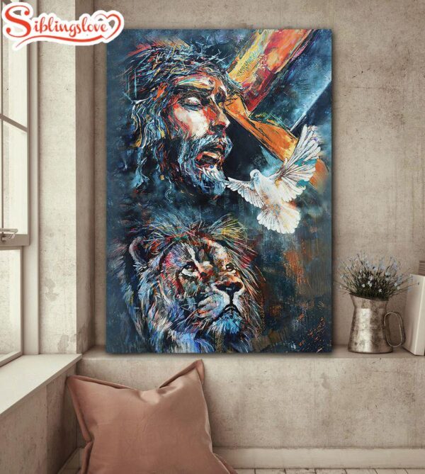 Jesus Lion And Dove Colorful Painting Canvas Posters