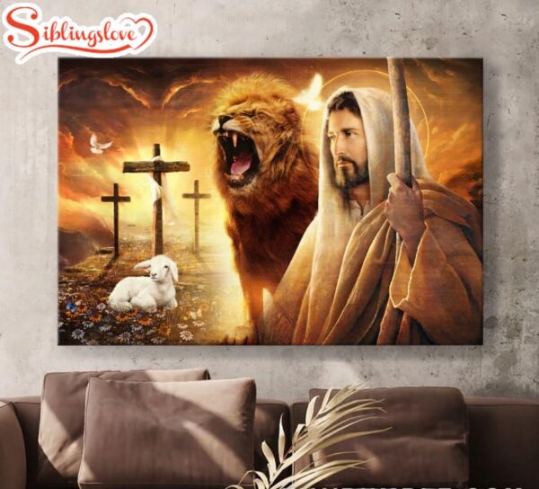 Jesus Lion And Lamb Heaven’s Light Canvas Wall Art