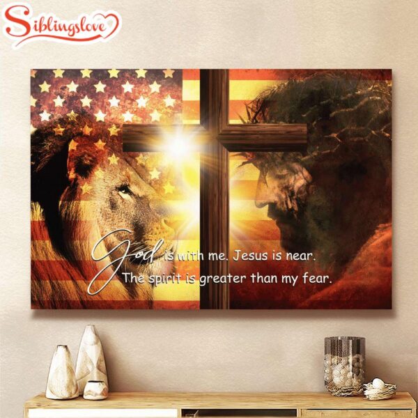 Jesus Lion King Cross God Is With Me Canvas Wall Art