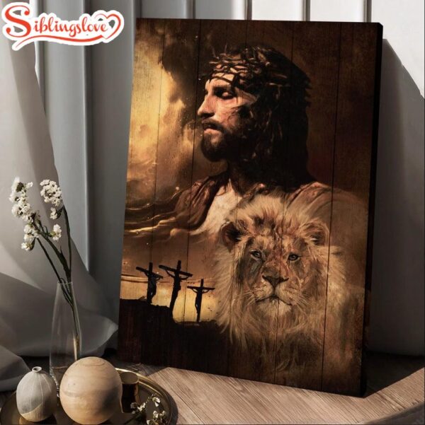 Jesus Lion Of Jesus The Rugged Cross The Amazing The Sacrifice Of Jesus Christ Canvas Wall Art