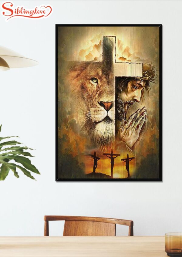 Jesus Lion Of Judah Cross Canvas Wall Art