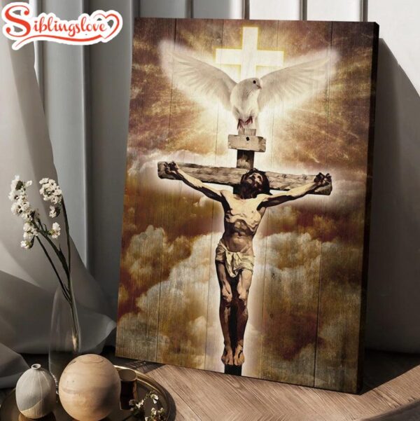 Jesus On The Cross Painting Pretty Dove Cross Canvas Wall Art