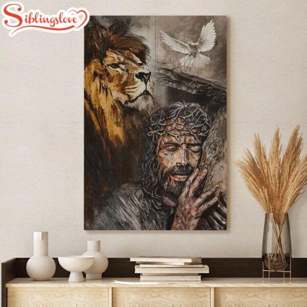 Jesus On The Cross Water Color Lion Amazing Dove Canvas