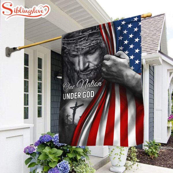 Jesus One Nation Under God American Patriot Garden House Flag Gift For God Lovers