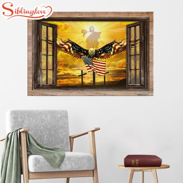 Jesus Open Arms Bald Eagle American Flag Canvas Wall Art