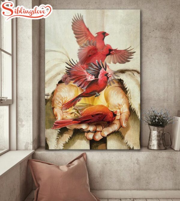 Jesus Painting A Cardinal On His Hand Canvas Wall Art