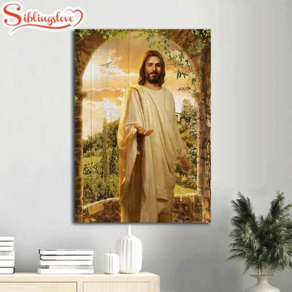 Jesus Painting Cave Green Forest Walking With Canvas Wall Art