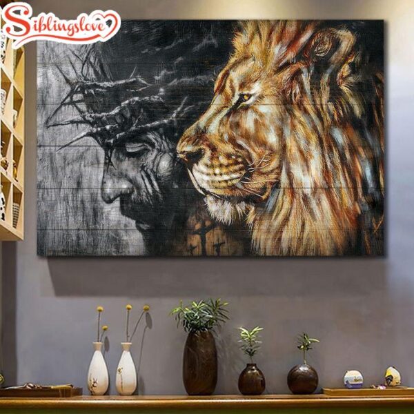 Jesus Painting Crown Of Thorns Lion Of Judah Canvas Wall Art