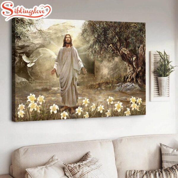 Jesus Painting Dove Of Peace Meadow Landscape A New Day Has Come Canvas Wall Art