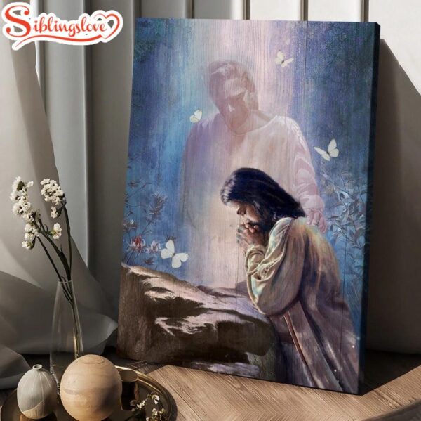 Jesus Painting Forest Butterfly Praying With God Canvas Wall Art