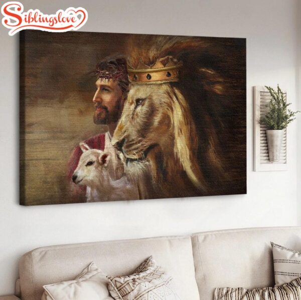 Jesus Painting Lion Lamb Canvas Wall Art