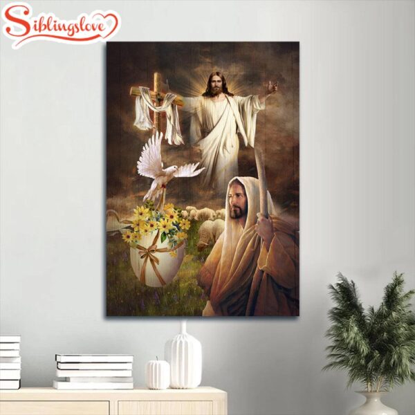 Jesus Painting Watercolor Dove Cross Yellow Flower Canvas Wall Art