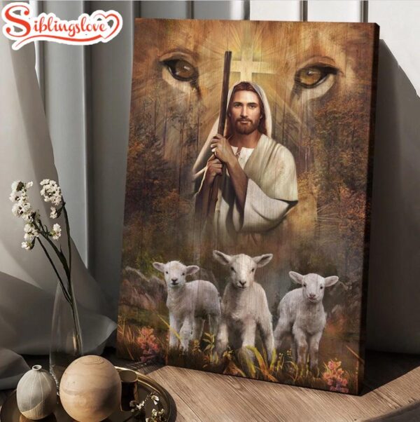 Jesus Painting White Lamb Lion’s Eyes Walking With Jesus Canvas Posters Canvas Wall Art