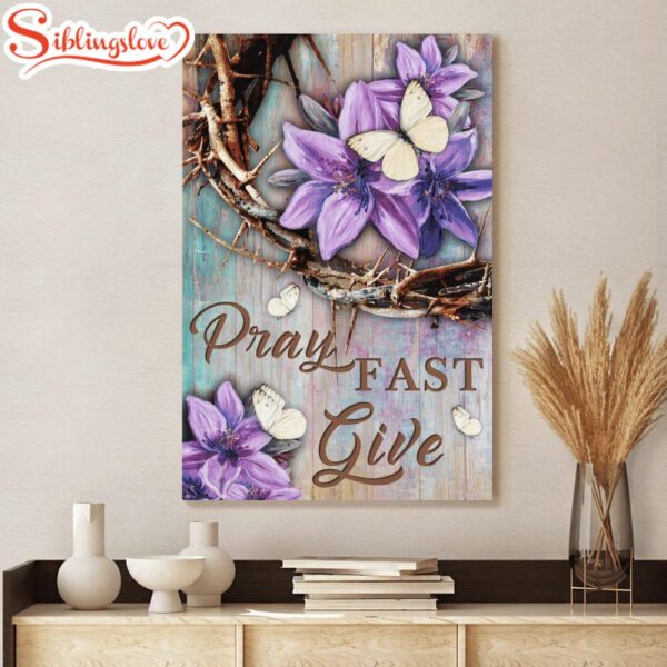 Jesus Pray Fast Give Purple Flower Canvas Wall Art