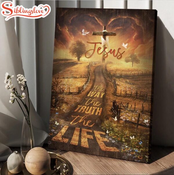 Jesus The Way The Truth The Life Canvas Amazing Farm Pretty Sunset Daisy Field Canvas Wall Art