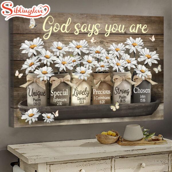 Jesus Vintage Daisy Vase God Says You Are Canvas Wall Art