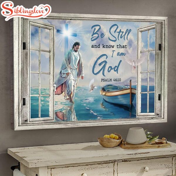 Jesus Walking On The Water Light Cross Be Still And Know That I Am God Canvas Wall Art