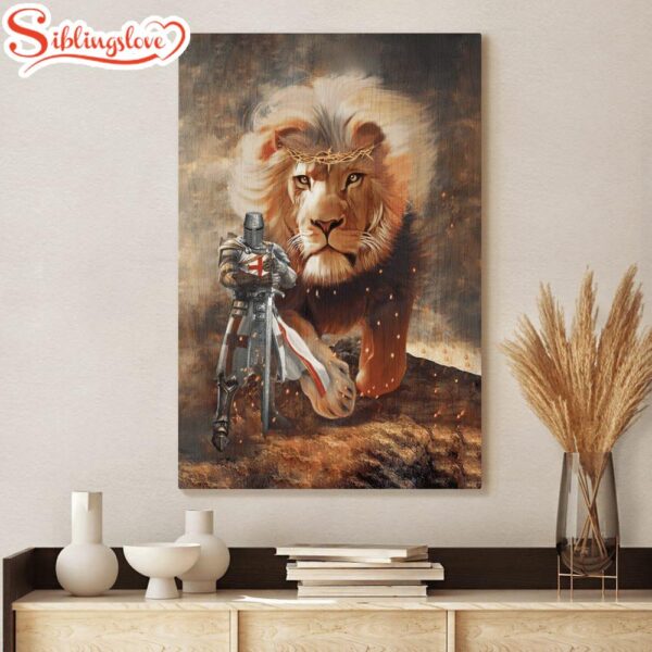 Knight Templar And Lion Canvas Wall Art