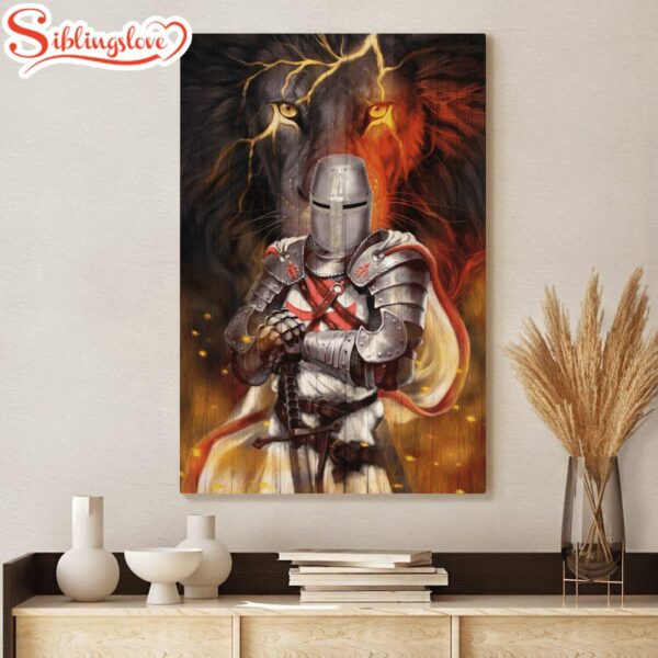 Knight Templar And Lion Jesus Canvas Wall Art