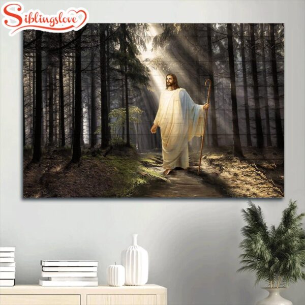 Light In Miracle Forest Religious Painting Jesus Drawing Canvas Wall Art