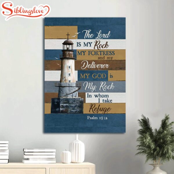 Lighthouse Wood Cross The Lord Is My Rock Canvas Wall Art