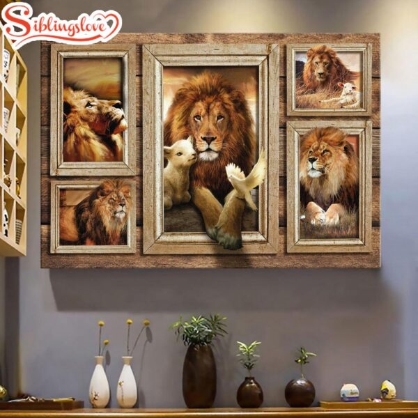 Lion And Lamb In Picture Frames Canvas Wall Art