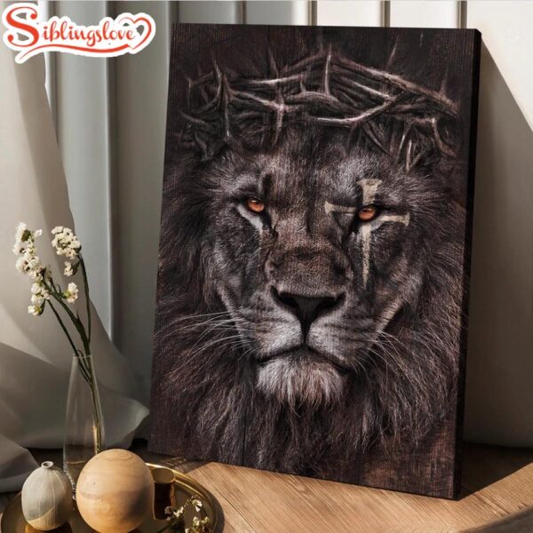 Lion Crown Of Thorn Cross Canvas Wall Art