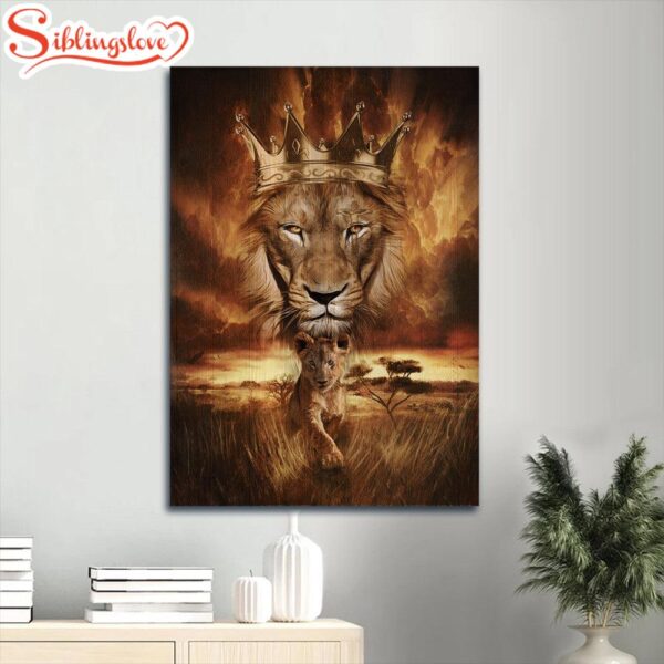 Lion Drawing Golden Crown Becoming A King Canvas Wall Art