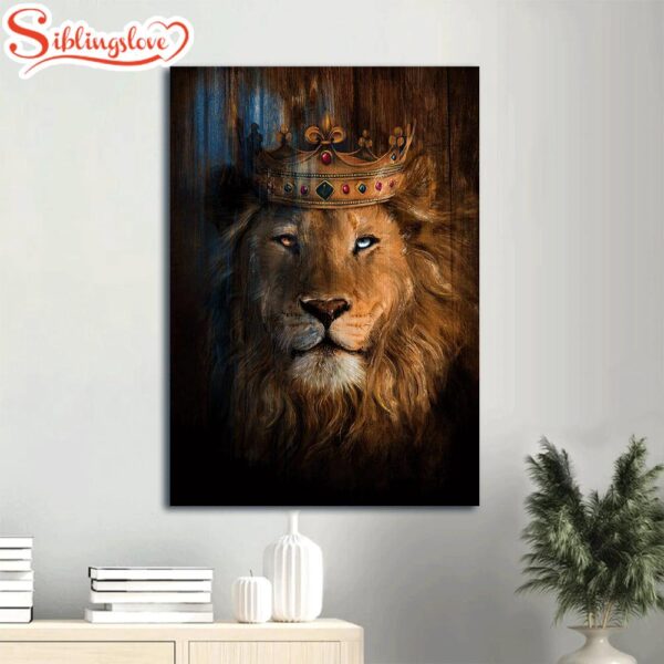 Lion Lion Head Lion Of Judah Gorgeous Crown Jesus Is King Canvas Wall Art