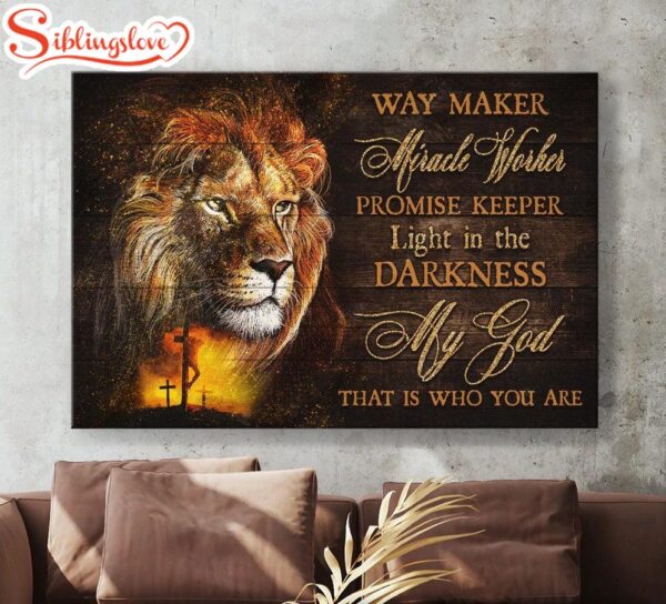 Lion Of Judah Cross Way Maker Miracle Worker Canvas Wall Art