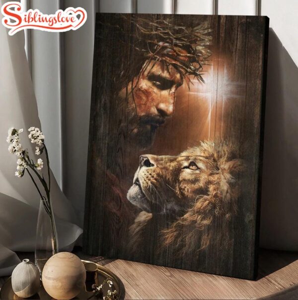 Lion Of Judah God Unique Cross Beautiful Night Canvas Wall Art