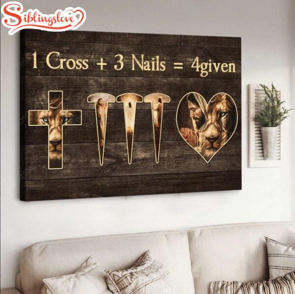 Lion Of Judah Jesus Painting 1 Cross 3 Nails 4given Canvas Wall Art