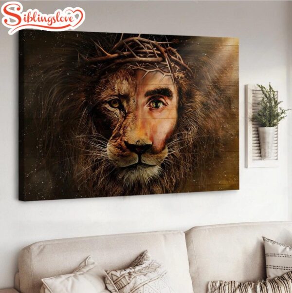 Lion Of Judah Jesus Painting Crown Of Thorn Canvas Wall Art