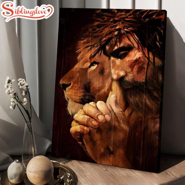 Lion Of Judah Jesus Painting Praying With God Canvas Wall Art