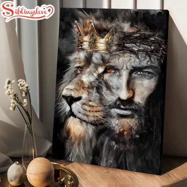 Lion Of Judah Jesus Painting Unique Crown Canvas Wall Art