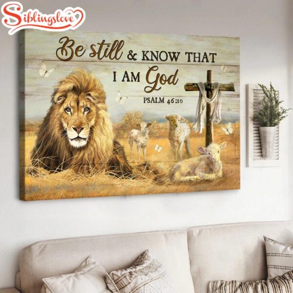 Lion Of Judah Lamb Wooden Cross Be Still And Know That I Am God Canvas Wall Art