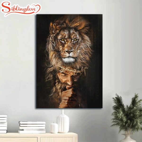 Lion Of Judah Pray For Healing Crown Of Thorn Canvas Wall Art