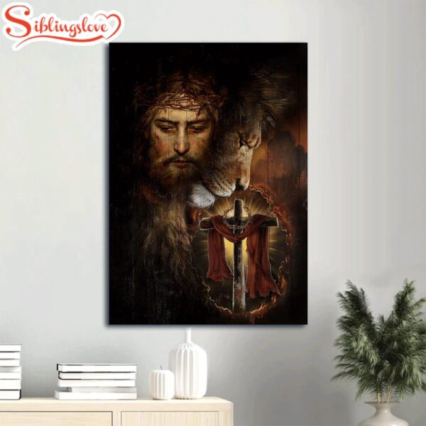 Lion Of Judah Wooden Cross Canvas Wall Art