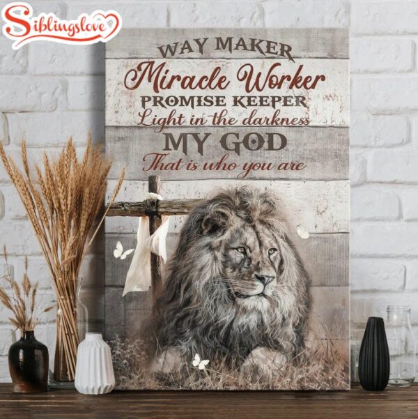 Lion Of Judah Wooden Cross Way Maker Miracle Worker Canvas Wall Art