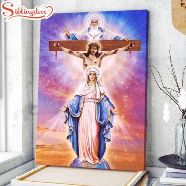 Maria And Jesus On The Cross Canvas Wall Art